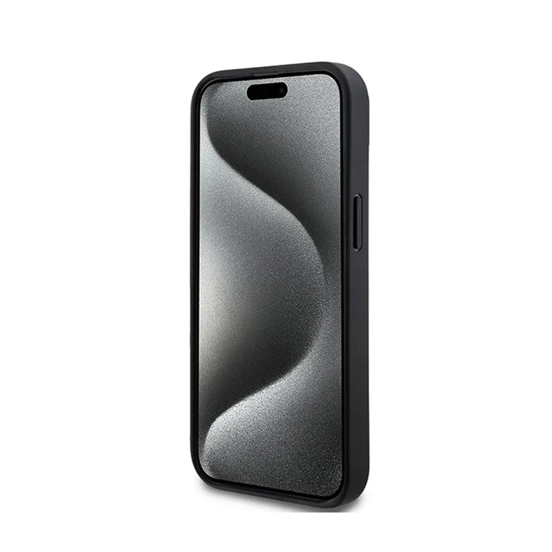 DKNY „Leather Checkered Mono Pattern & Printed Stripes“ – dėklas „iPhone 15 / 14 / 13“ (juodas)