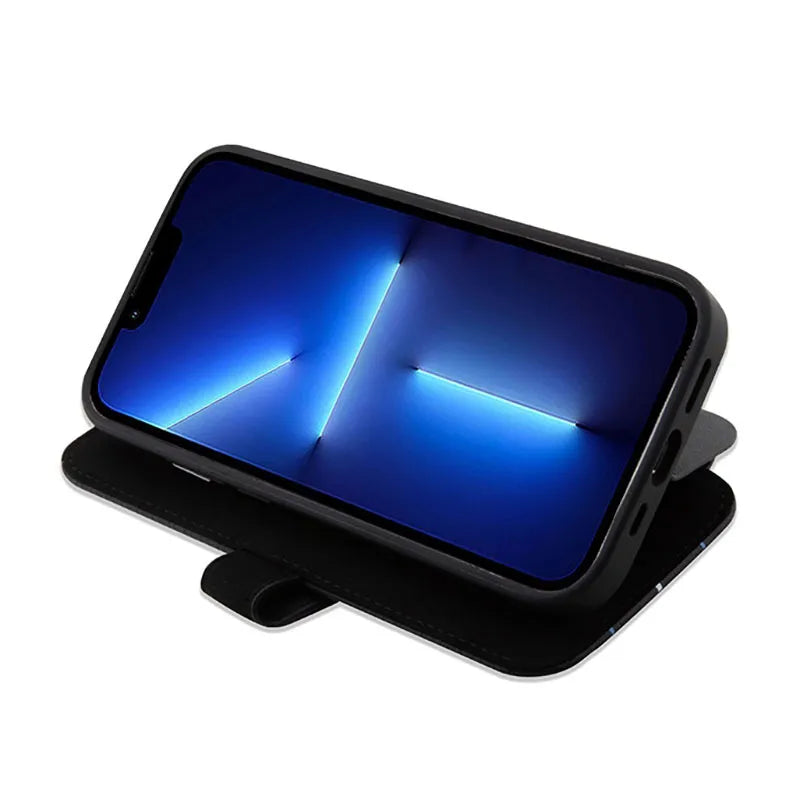 BMW Booktype Leather Stamp Blue Lines dėklas, skirtas iPhone 14 Pro (juodas)