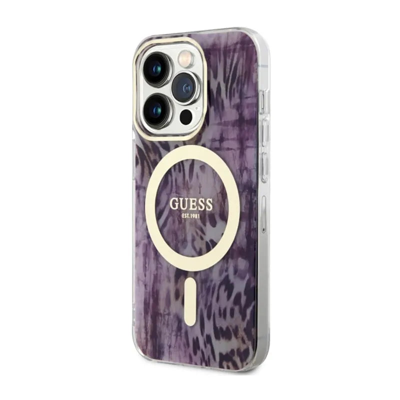 Guess Leopard MagSafe – dėklas iPhone 14 Pro (rožinis)