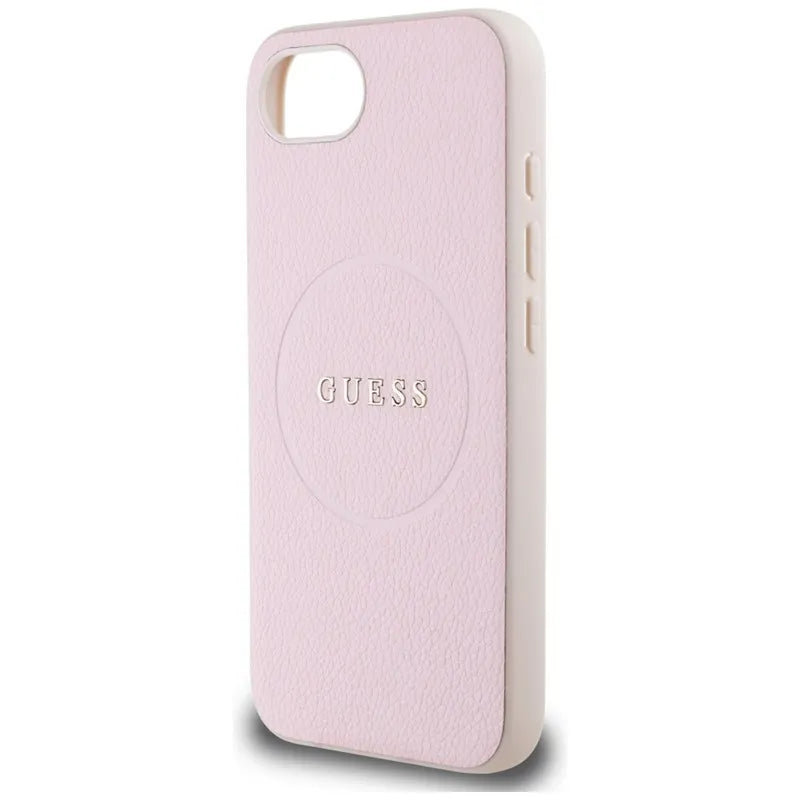 Guess Grained Ring MagSafe – dėklas iPhone 16e telefonui (rožinis)