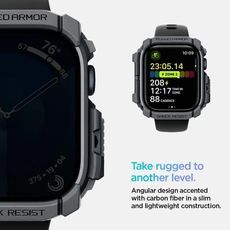 Spigen Rugged Armor – Dėklas Apple Watch 10 46 mm (tamsiai pilkas)