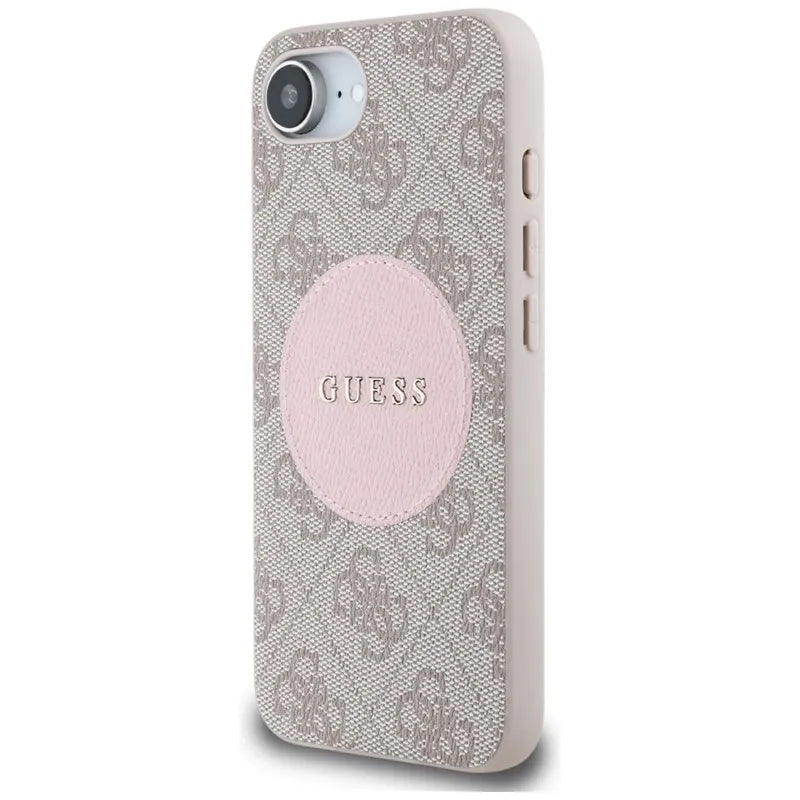 Guess 4G Circle Classic Logo MagSafe – dėklas iPhone 16e (rožinis)