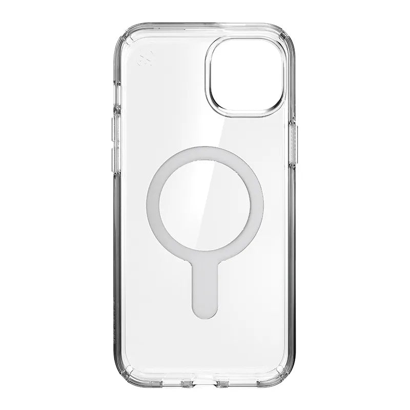 Speck Presidio Perfect-Clear ClickLock & MagSafe - dėklas iPhone 15 Plus / iPhone 14 Plus (skaidrus / chromuota apdaila / Serene Silver)