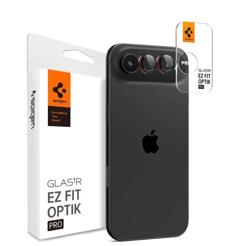 „Spigen Optik Pro L-Series Glas.TR EZ Fit“ 2-Pack – apsauginis stiklas objektyvui „iPhone Air“ (2 vnt.) (juoda / raudona)