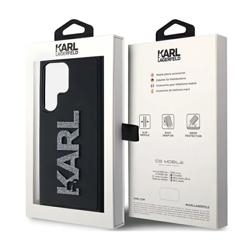 Karl Lagerfeld 3D Rubber Glitter Logo – Samsung Galaxy S23 Ultra dėklas (juodas)