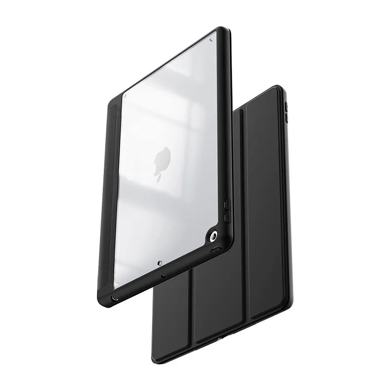 Crong PrimeFolio – iPad 10.2” (2021-2019) dėklas su stovu ir Apple Pencil skyriumi (juodas/skaidrus)