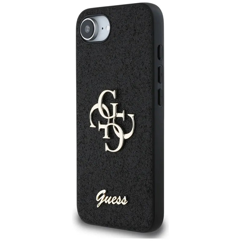 Guess Fixed Glitter Big 4G - Dėklas iPhone 16e (juodas)