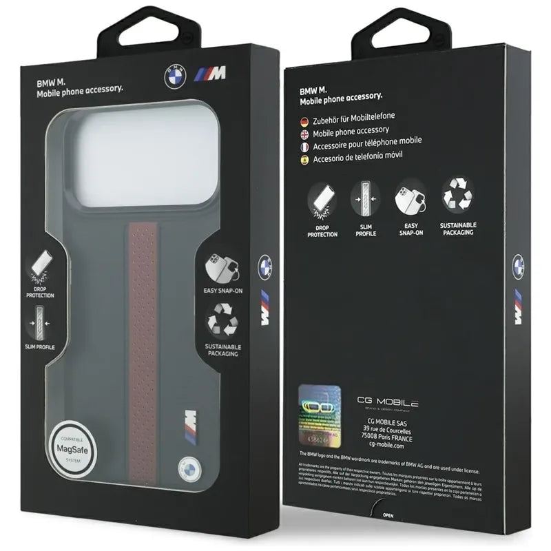 BMW M Perforated Stripe Logo MagSafe - iPhone 17 Pro Max dėklas (raudonas)