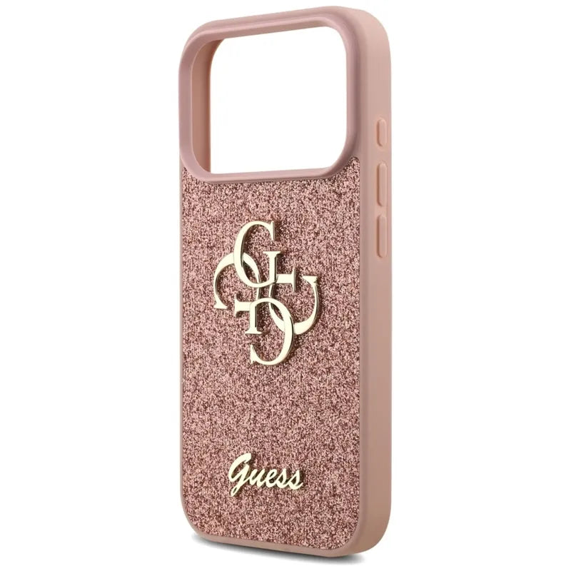 Guess Fixed Glitter Big 4G - Dėklas iPhone 17 Pro (rožinis)