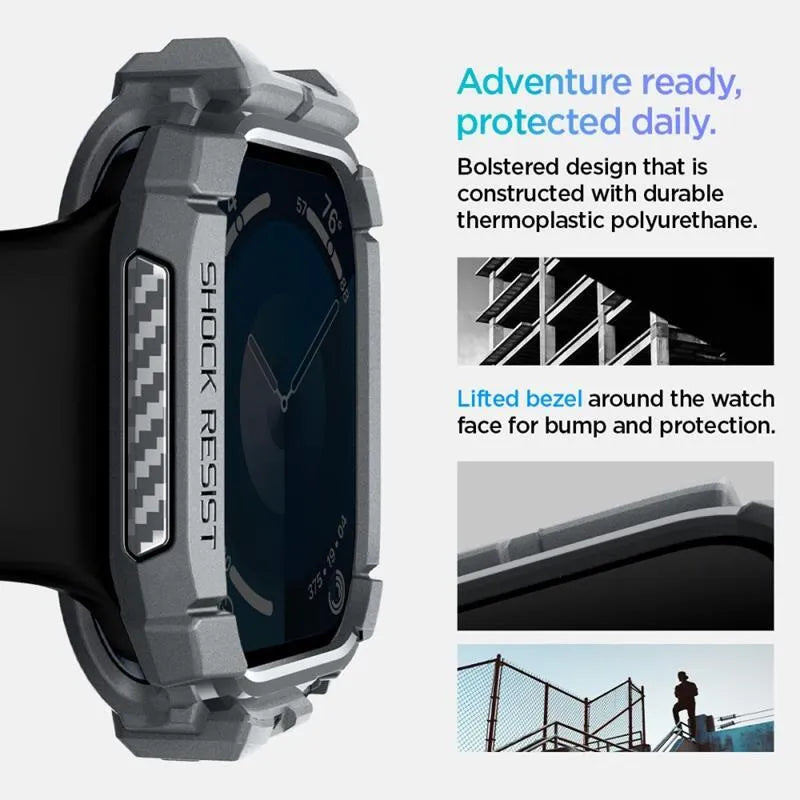 Spigen Rugged Armor – Dėklas Apple Watch 10 46 mm (tamsiai pilkas)