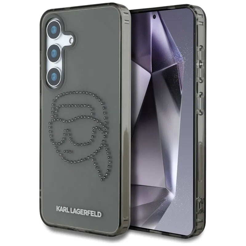 Karl Lagerfeld Rhinestones Karl Head Logo – dėklas Samsung Galaxy S25 telefonui (juodas)