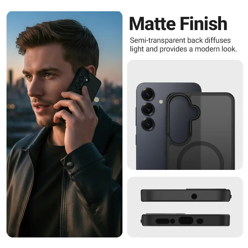 Crong Hybrid Matte Magnetic – MagSafe dėklas Samsung Galaxy A17 (juodas)