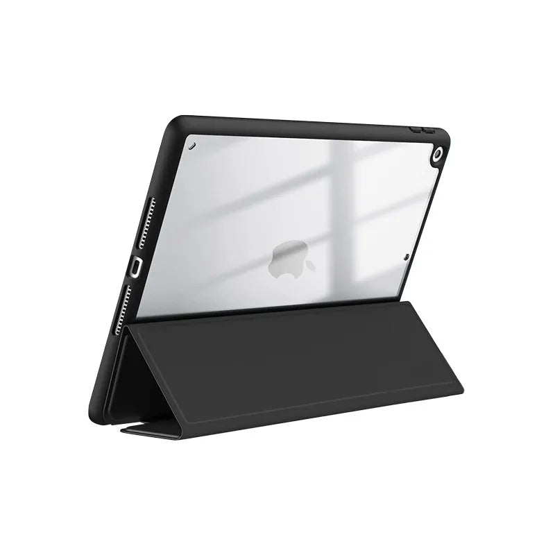 Crong PrimeFolio – iPad 10.2” (2021-2019) dėklas su stovu ir Apple Pencil skyriumi (juodas/skaidrus)
