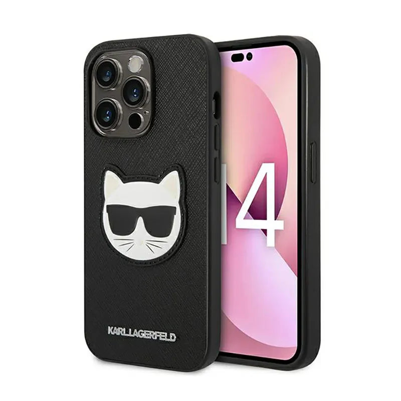 Karl Lagerfeld Saffiano Choupette Head Patch Case dėklas - dėklas iPhone 14 Pro (juodas)