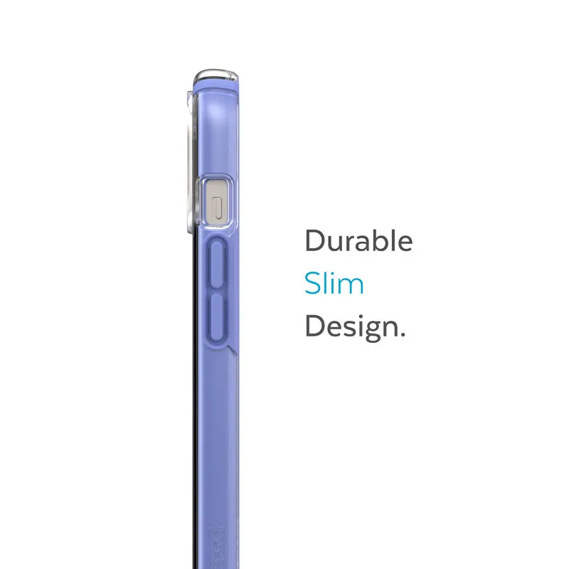 Speck Presidio Perfect-Clear su Impact Geometry - Dėklas iPhone 15 Plus / 14 Plus su MICROBAN danga (Skaidrus / Grounded Purple)