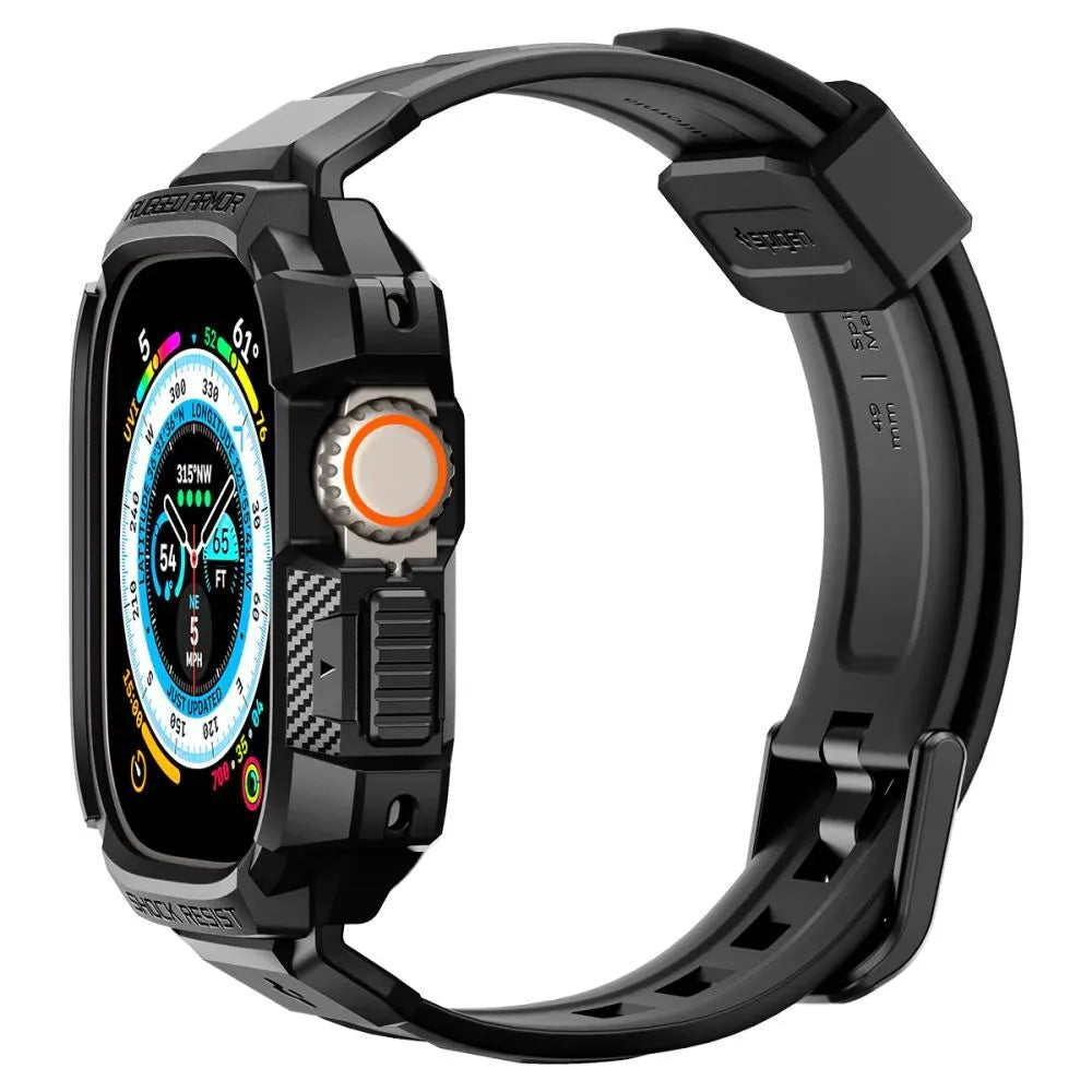 Spigen Rugged Armor Pro dėklas – dirželis su dėklu „Apple Watch Ultra“ 49 mm (juodas)