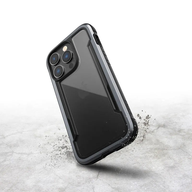 X-Doria Raptic Shield – aliuminis dėklas, skirtas iPhone 14 Pro (atlaiko kritimą iš 3 m aukščio) (juodas)