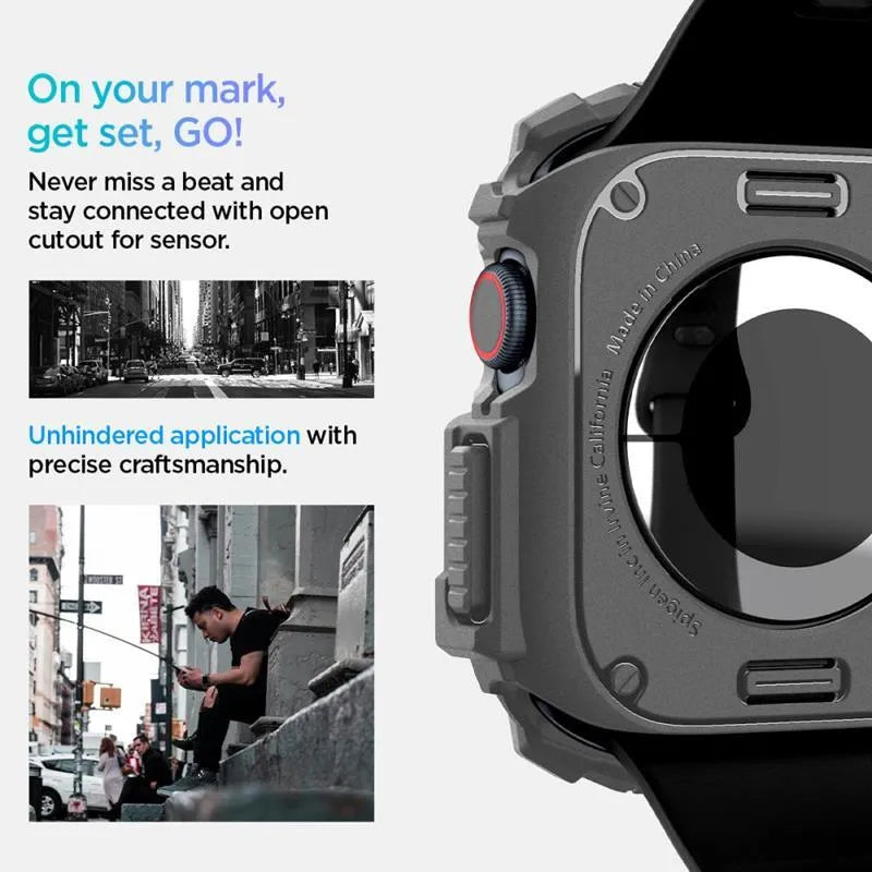 Spigen Rugged Armor – Dėklas Apple Watch 10 46 mm (tamsiai pilkas)