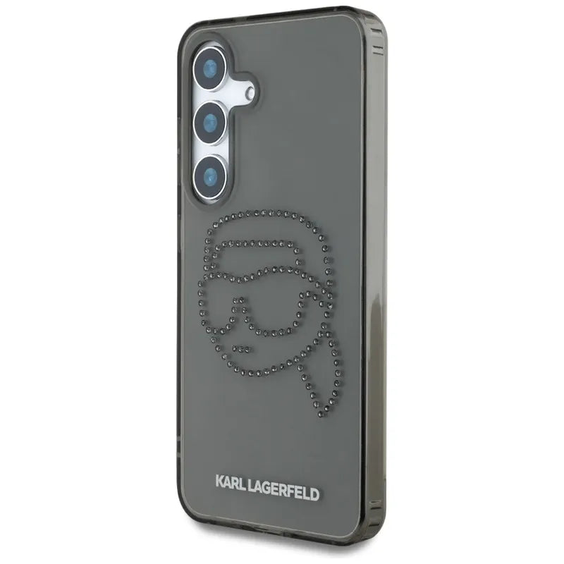 Karl Lagerfeld Rhinestones Karl Head Logo – dėklas Samsung Galaxy S25 telefonui (juodas)