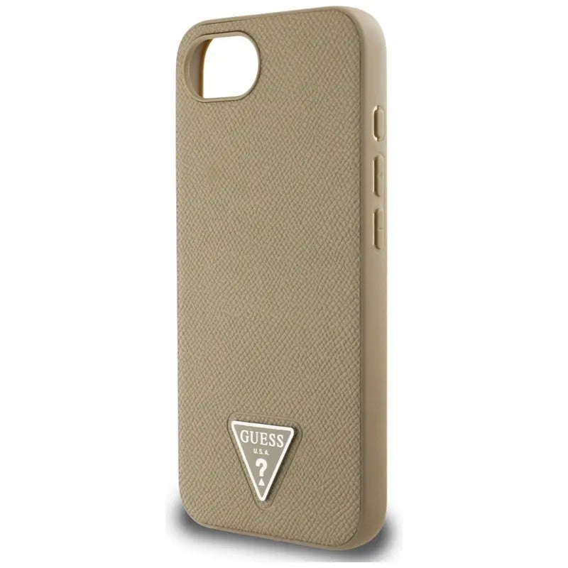 Guess Grained Triangle MagSafe – dėklas iPhone 16e telefonui (rudas)