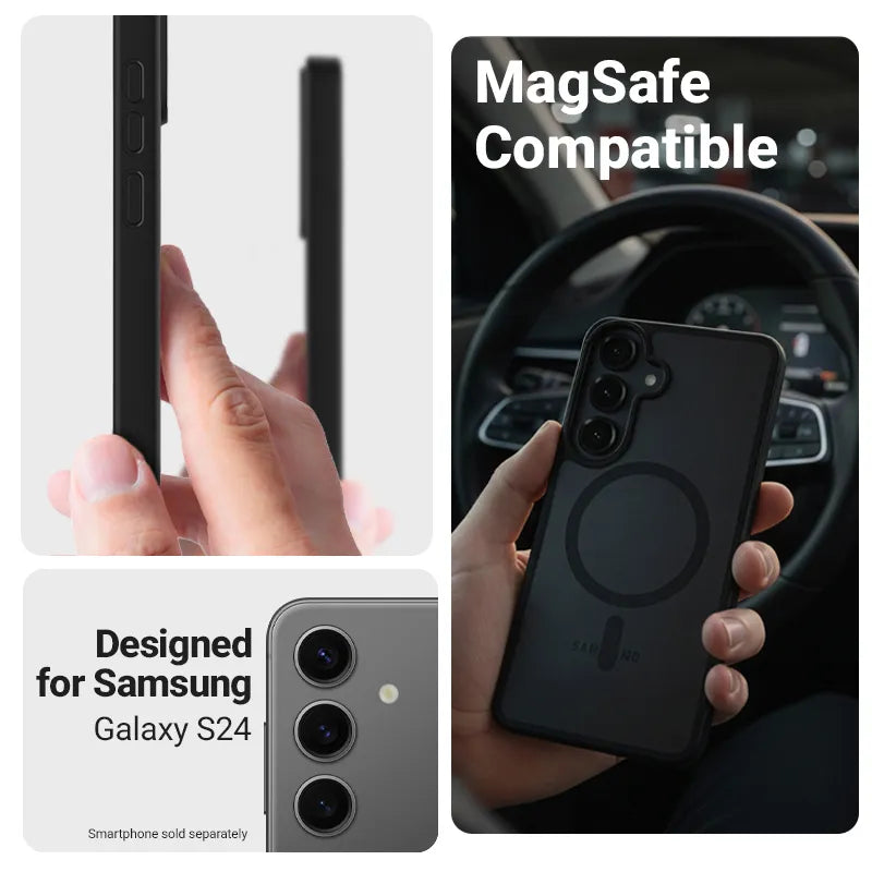 Crong Hybrid Matte Magnetic – MagSafe dėklas Samsung Galaxy S24 (juodas)