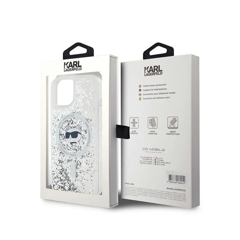 Karl Lagerfeld Liquid Glitter Choupette Head MagSafe – iPhone 13 dėklas (skaidrus)
