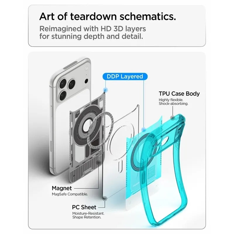 Spigen Ultra Hybrid Mag MagSafe – dėklas, skirtas iPhone 18 Pro Max / 17 Pro Max (C-One Bondi Blue)