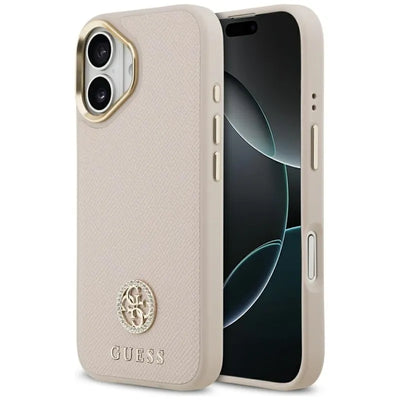 Guess Grained Strass Logo MagSafe – Dėklas iPhone 17 (rožinis)