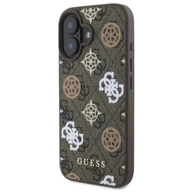 Guess Peony On 4G Background MagSafe – dėklas iPhone 16 (rudas)
