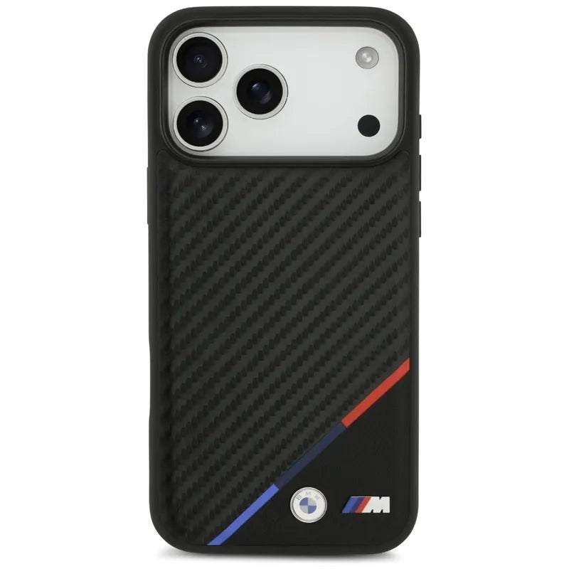 BMW M Carbon Tricolor Line MagSafe – dėklas iPhone 17 Pro Max (juodas)