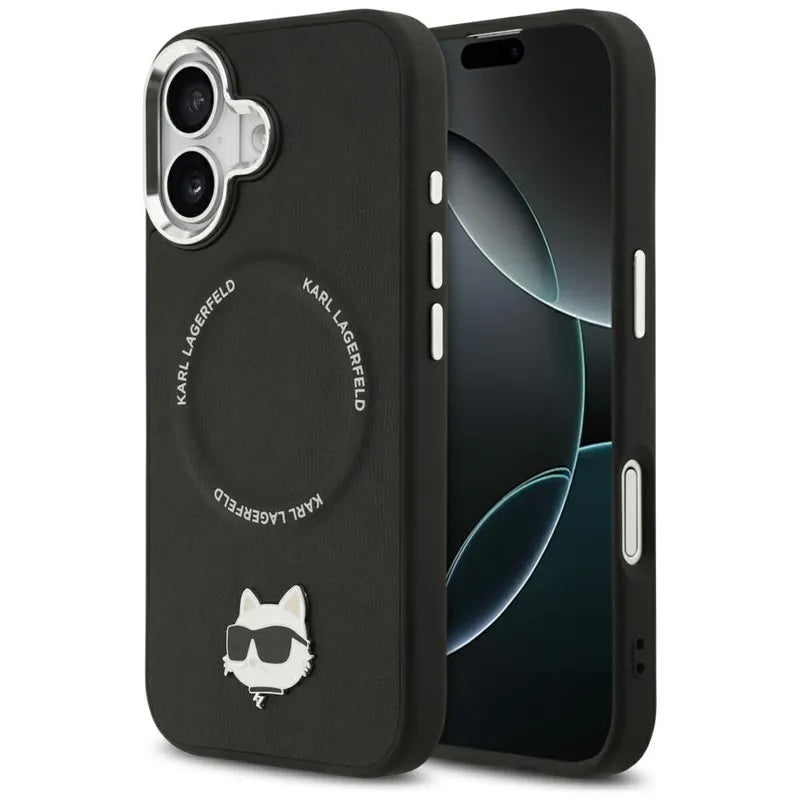 Karl Lagerfeld Choupette Pin MagSafe – dėklas iPhone 17 (juodas)