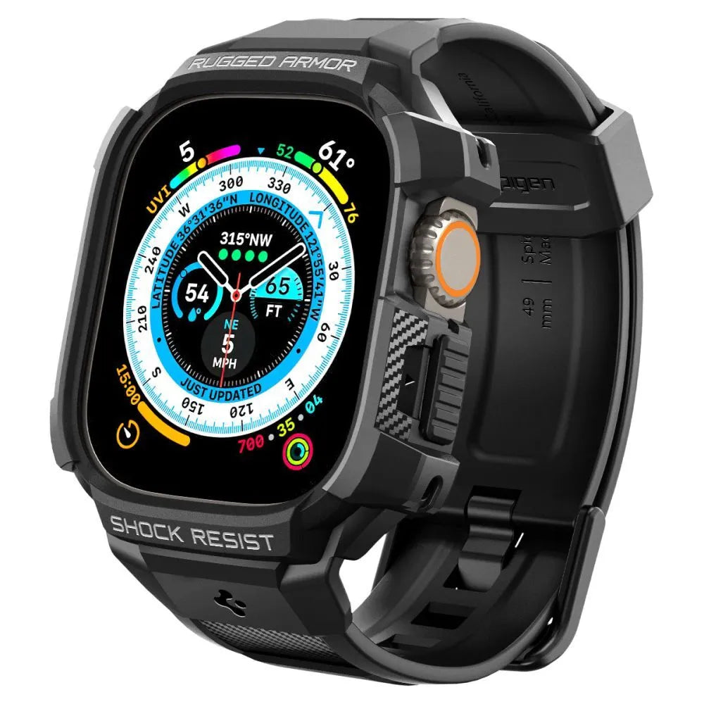 Spigen Rugged Armor Pro dėklas – dirželis su dėklu „Apple Watch Ultra“ 49 mm (juodas)
