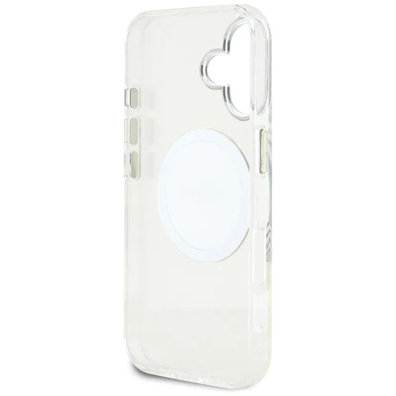 Guess IML Metal Colored Circle Classic Logo MagSafe – dėklas iPhone 16 (baltas)