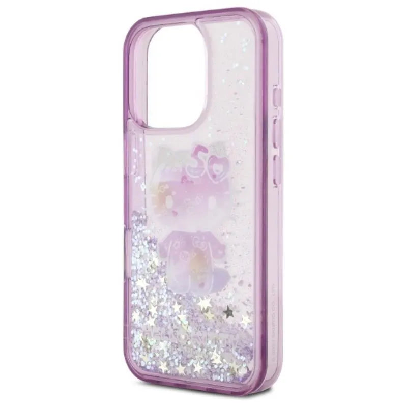 Hello Kitty Liquid Glitter 50TH Anniversary Party – dėklas iPhone 16 Pro Max (violetinis)