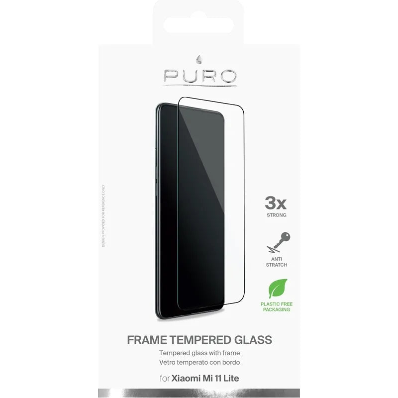 PURO rėmelio grūdintas stiklas - Xiaomi Mi 11 LITE grūdintas apsauginis stiklas (juodas rėmelis)