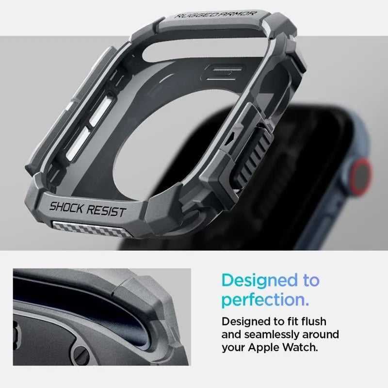 Spigen Rugged Armor – Dėklas Apple Watch 10 46 mm (tamsiai pilkas)