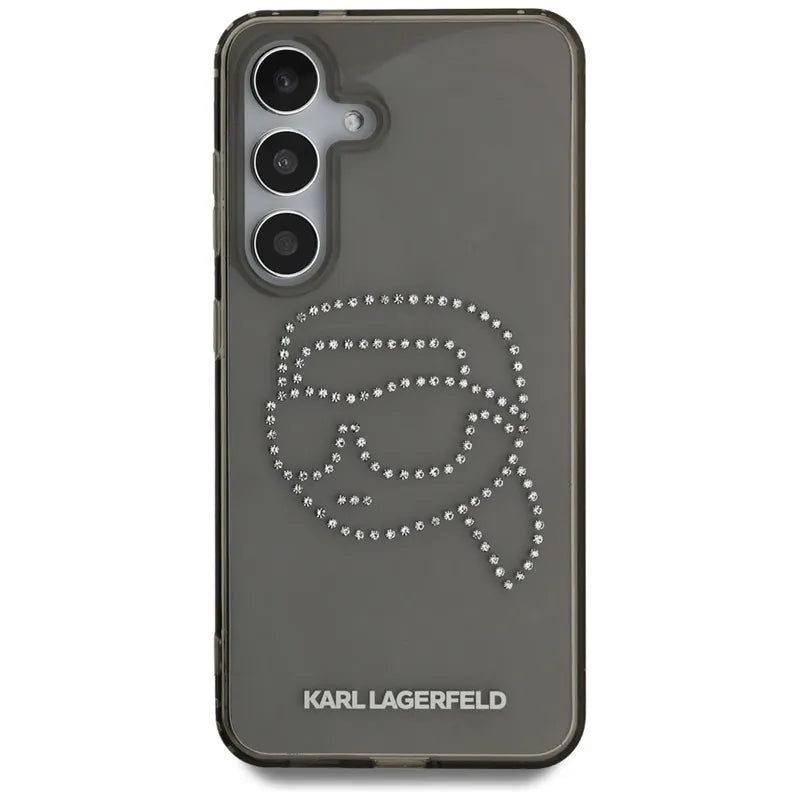 Karl Lagerfeld Rhinestones Karl Head Logo – dėklas Samsung Galaxy S25 telefonui (juodas)