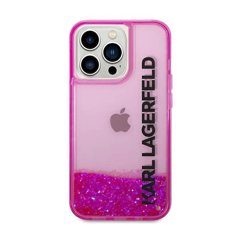 „Karl Lagerfeld Liquid Glitter Translucent Elongated Logo“ dėklas – dėklas, skirtas „iPhone 14 Pro Max“ (rožinis)