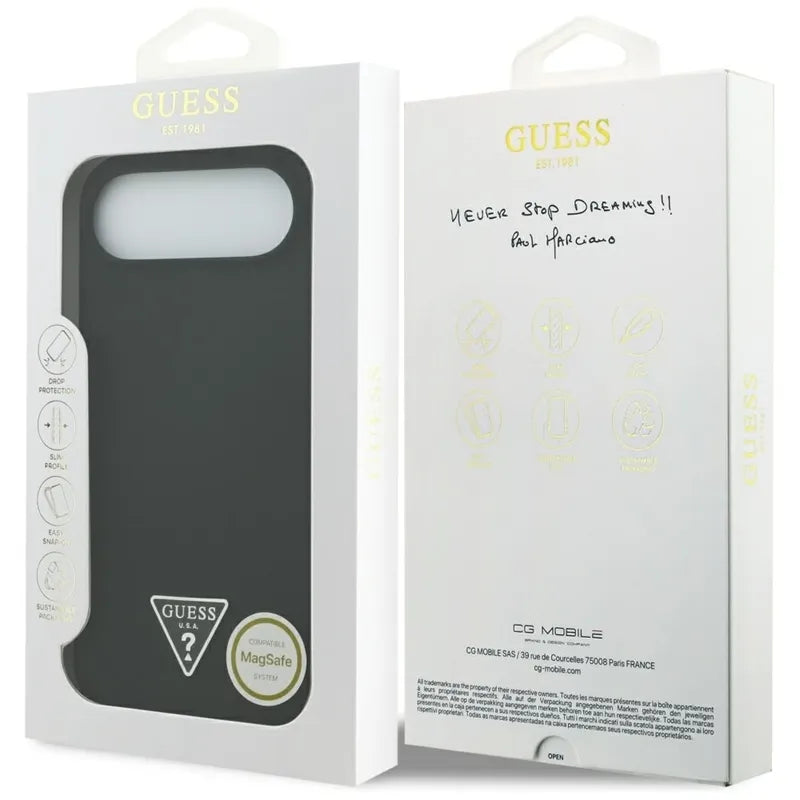 Guess Silicone Triangle Logo MagSafe – dėklas iPhone Air (juodas)