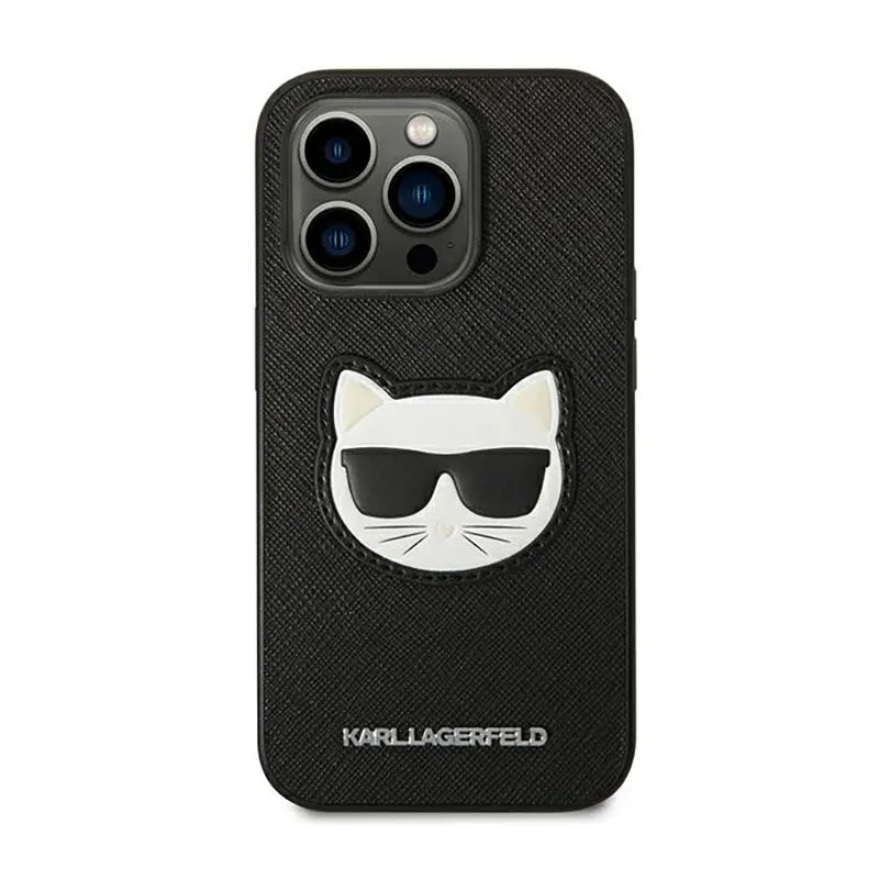 Karl Lagerfeld Saffiano Choupette Head Patch Case dėklas - dėklas iPhone 14 Pro (juodas)