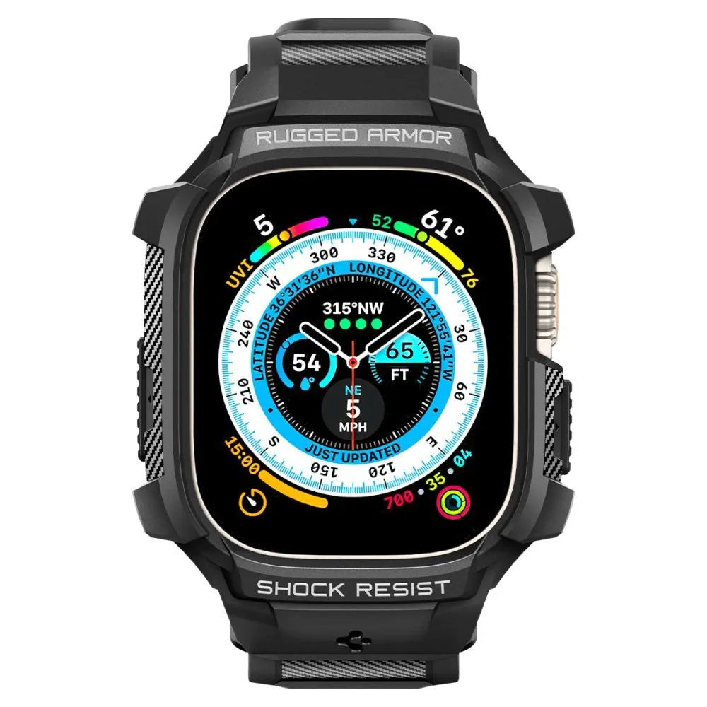 Spigen Rugged Armor Pro dėklas – dirželis su dėklu „Apple Watch Ultra“ 49 mm (juodas)