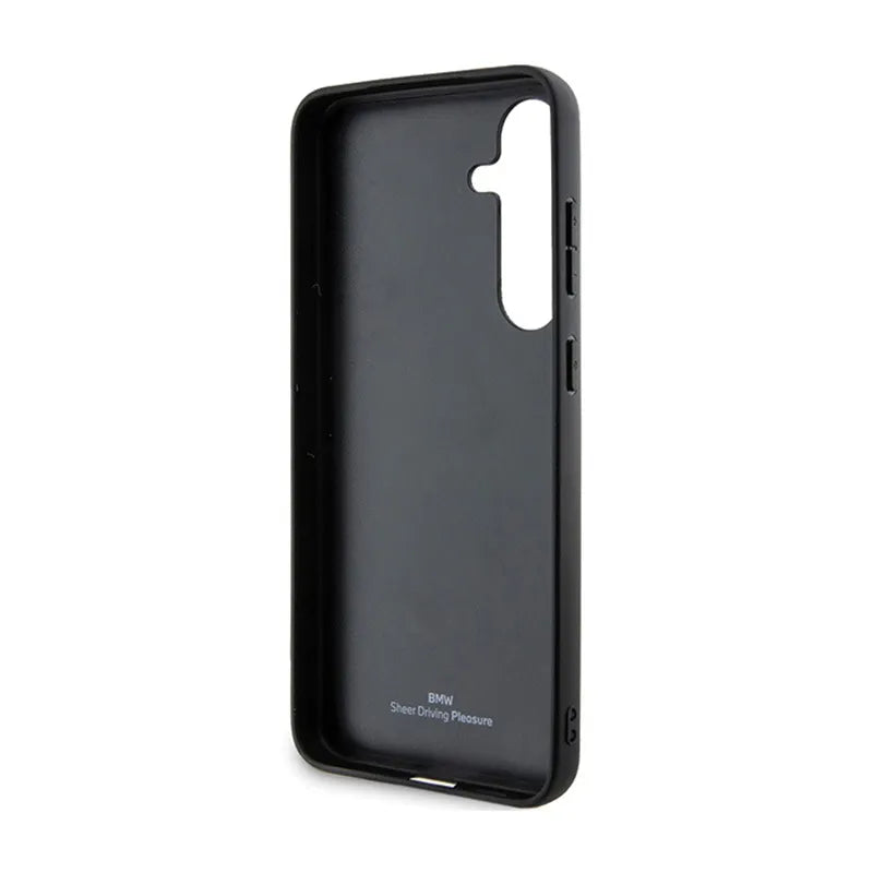 BMW Signature Leather Crossing Lines Pattern – dėklas Samsung Galaxy S24 (juodas)