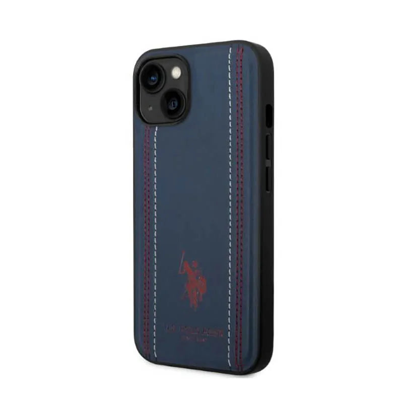 US Polo Assn Leather Stitch – dėklas iPhone 14 Plus (tamsiai mėlynas)