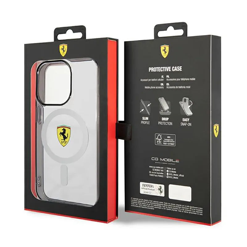 Ferrari Outline Magsafe – dėklas iPhone 14 Pro telefonui (skaidrus)