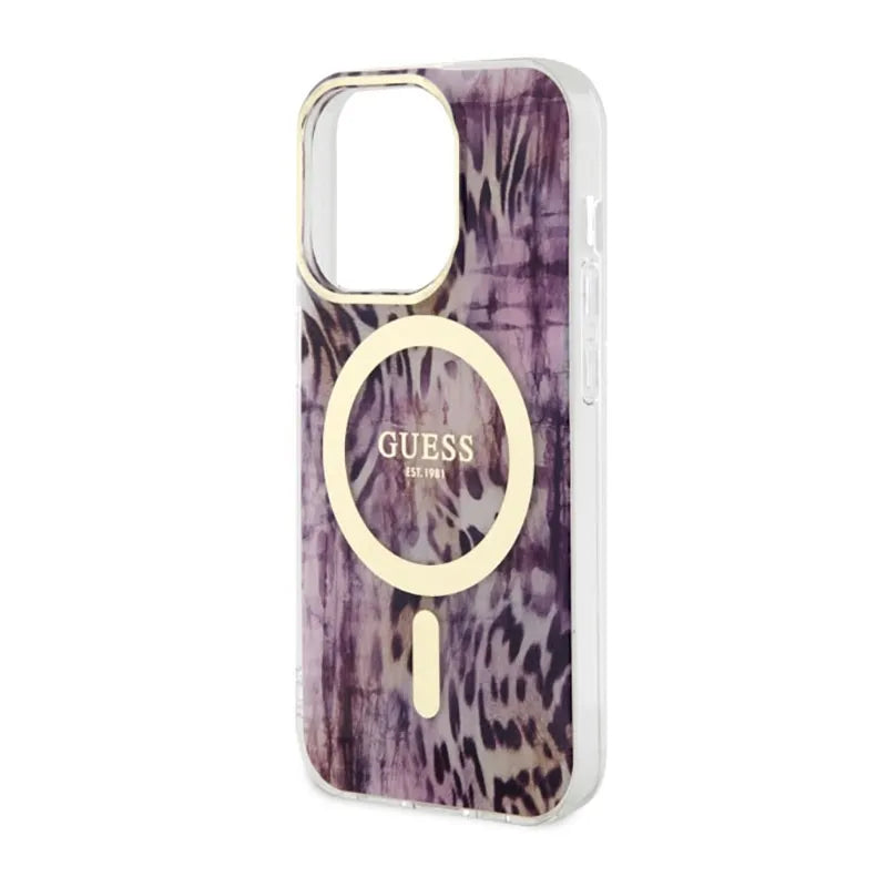 Guess Leopard MagSafe – dėklas iPhone 14 Pro (rožinis)