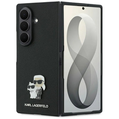 Karl Lagerfeld Saffiano Karl & Choupette Pin - Dėklas Samsung Galaxy Z Fold 8 Ultra (juodas)