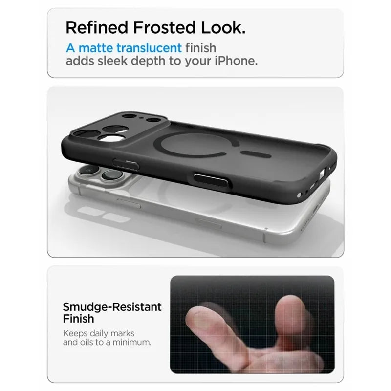 Spigen Ultra Hybrid Mag MagSafe – dėklas, skirtas iPhone 18 Pro / 17 Pro (Frost Black)