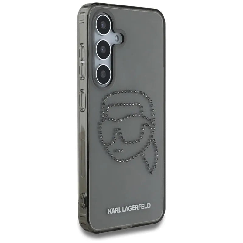 Karl Lagerfeld Rhinestones Karl Head Logo – dėklas Samsung Galaxy S25 telefonui (juodas)