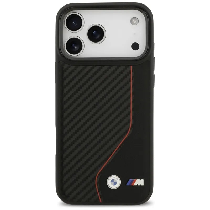 BMW M Carbon Line & Logo MagSafe dėklas – iPhone 17 Pro Max (raudonas)