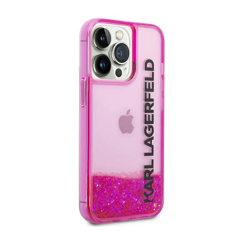 „Karl Lagerfeld Liquid Glitter Translucent Elongated Logo“ dėklas – dėklas, skirtas „iPhone 14 Pro Max“ (rožinis)